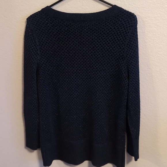Talbots Navy Metallic Open Weave Scoop Neck Sweater - Picture 4 of 5